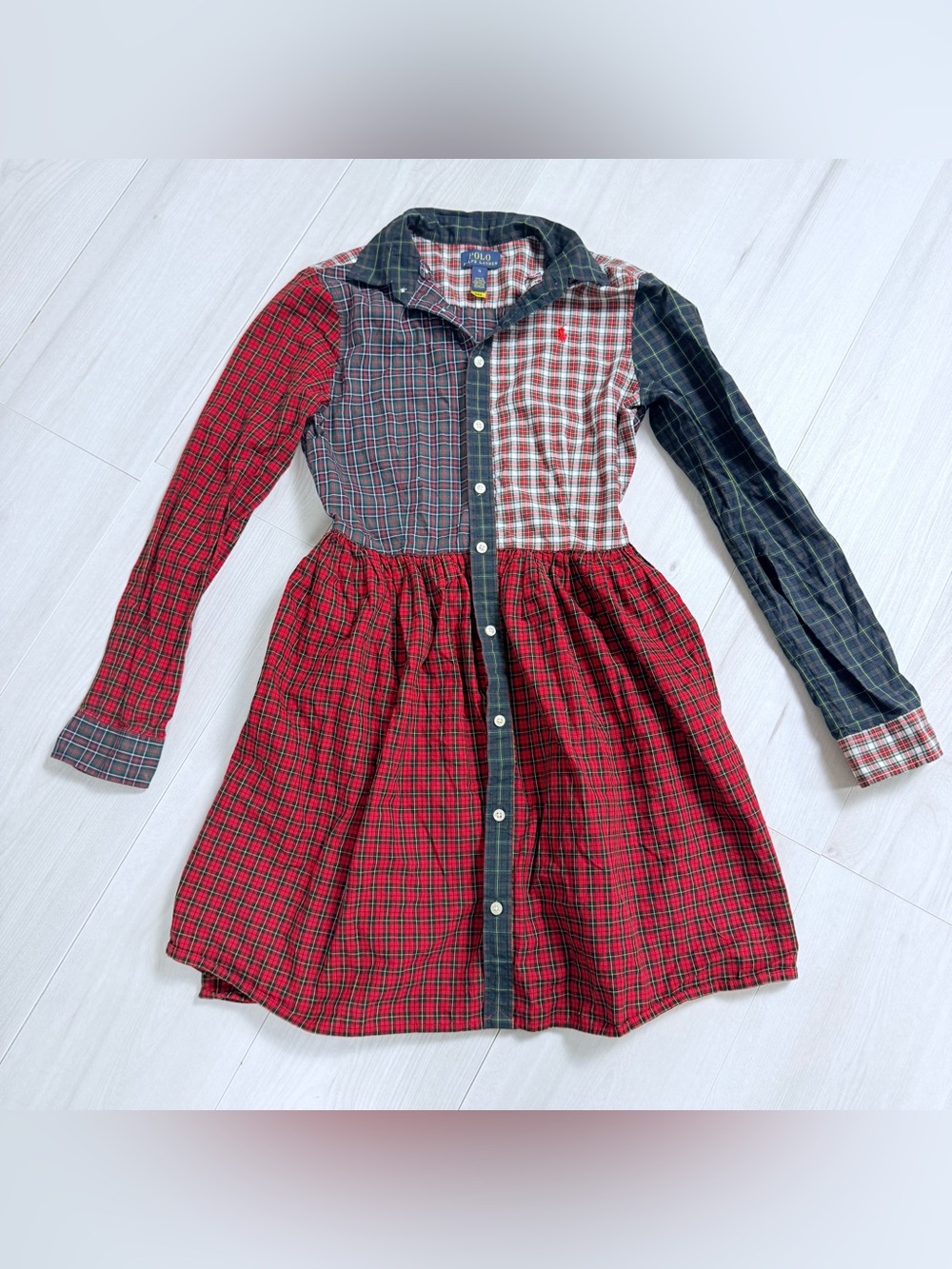 Polo by Ralph Lauren Girls' Multi-Plaid Button-Front Cotton Dress - Red